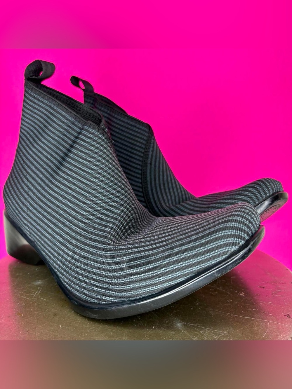 Charleston Shoe Co. Lower King Blue Gray Pinstripe Bootie US 11